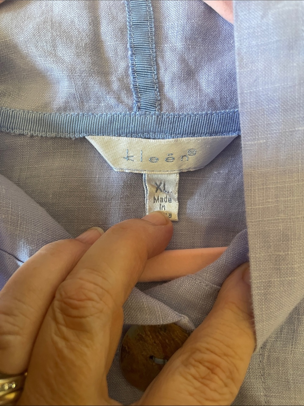 Kleen Light Blue Embroidered Hooded Linen Trench Coat Shell Button Down - Picture 2 of 11